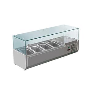 fed-x salad bench FED-X XVRX1200/380 Flat Glass Salad Bench – 4 x 1/3GN, Stainless Steel