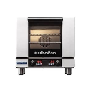 Turbofan E23M3 Electric Convection Oven showcasing 3-tray capacity and 15A plug, ideal for bakeries and cafés