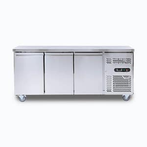Bromic UBF1795SD-NR under bench freezer, 417L, 3 solid doors, stainless steel, fan-forced cooling – front view, Australia