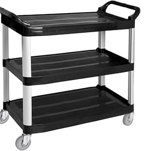 FED JD-UC340-1 polypropylene utility trolley, 3 shelf kitchen cart, 1280x500x960mm, 100kg capacity – Australia