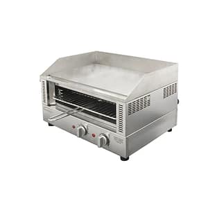 Woodson W.GDT75 griddle toaster with 8 mm plate and adjustable rack, 6.6 kW 30 A stainless steel – front view, Australia