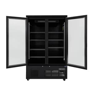 Polar GP487-A G-Series double door multideck freezer 744L black with LED lighting and forced air cooling – front view, Australia
