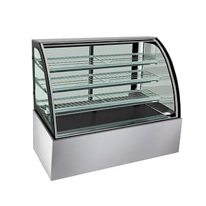 Bonvue SL860 curved glass chilled food display, 1800mm wide, 660L, stainless steel with black trim – Australia