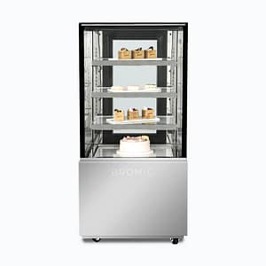 Bromic FD4T0660C-NR 4-tier cake display fridge 660mm wide, 300L, R290, LED lighting – front view, Australia