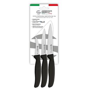 Ambrogio Sanelli SX99003B 3-piece paring knife set, Nitro-B stainless steel, made in Italy, ergonomic SEBS handles, blister pack, chef knives, Australia