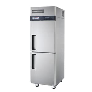 Turbo Air KF25-2-N upright freezer 572L stainless steel, two half doors, digital controls, R290 refrigerant – front view, Australia
