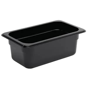 Vogue U468 Black Polycarbonate Gastronorm Pan 1/4 GN with 150mm Depth and 4L Capacity