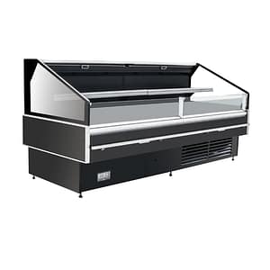 Thermaster STB1955 open multideck meat and deli display counter with LED shelves, 1875 mm, 800 W, black and silver finish – front view, Australia