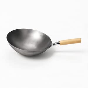 Kitchen Knock 403547 16-Inch Iron Wok with wooden handle and round base, ideal for traditional wok cooking