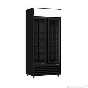 Thermaster LG-580BP double glass door upright drink fridge, 568 L capacity, 880 mm width, R290 refrigerant, 7-star GEMS rated, black Colourbond – front view, Australia
