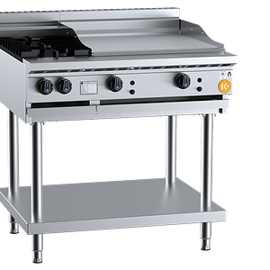 B+S K+ Series KBT-SB2-GRP6 two open burners with 600 mm grill plate on stand, 900×840×1030 mm, 104 MJ/h NG, stainless steel – Australia