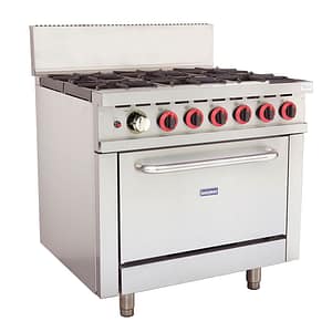 Gasmax GBS6TLPG 6-burner LPG oven range with flame failure, 914mm width, 234MJ/h, stainless steel – front view, Australia