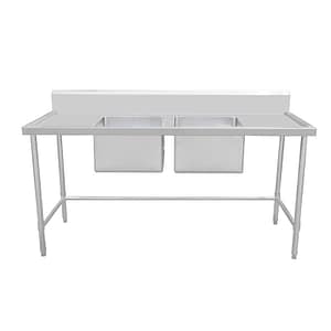 Kitchen Knock Full Stainless Steel Double Centre Sink Bench – 1500 x 600mm