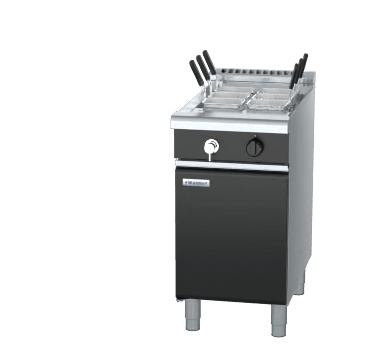 The Waldorf Bold PCLB8140G Gas Pasta Cooker features a patented 47MJ/hr infra-red burner, black enamel body, and stainless steel open pan. Ideal for stylish, high-performance pasta production in Australian commercial kitchens.