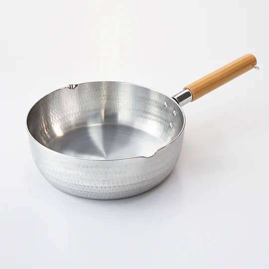 Kitchen Knock 077838 1.6L IH aluminium sauce pot, concave base, wooden handle, 200mm diameter – front view, Australia