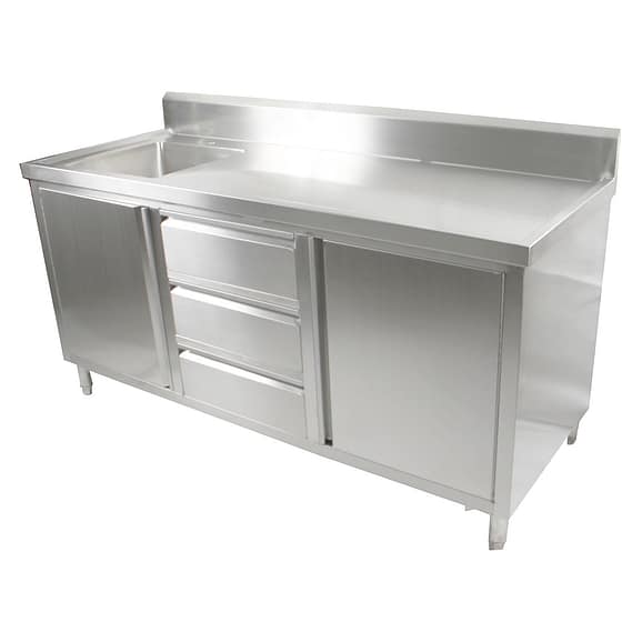 SC-6-1800L-H stainless steel cabinet with left sink and 150mm splashback