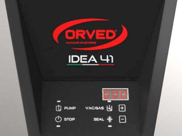 The Orved VMO0041 Idea 41 Vacuum Sealer features a 20m³/h pump, MAP gas readiness, digital control panel, and a 410mm sealing bar—ideal for professional foodservice vacuum sealing.