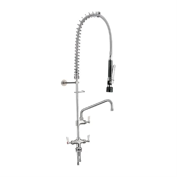 3monkeez Hob Mounted Pre-Rinse Tap with 305mm Pot Filler, Black Handle, 3.5L/min, WELS 6-Star