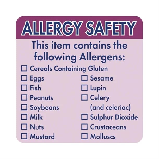 Hygiplas Removable Allergen 'Contains' Label 2' (Roll 500)