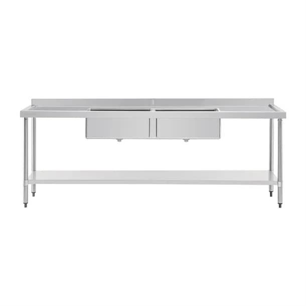 Vogue HC909 2400mm Double Bowl Sink with Twin Drainers and Splashback – Stainless Steel