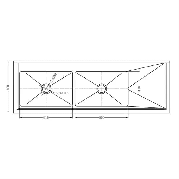 Vogue HC907 Double Bowl Sink R/H Drainer – 1800mm, Stainless Steel - Image 6