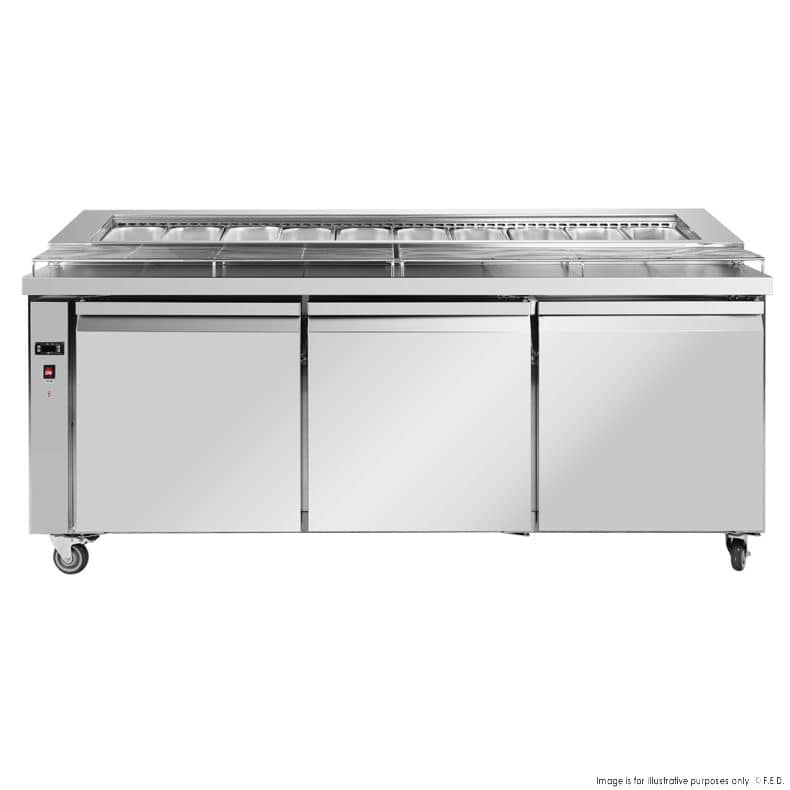 Thermaster PWB200 deluxe three-door pizza prep bench 2000×800×1000 mm, 550 L, stainless steel – Australia