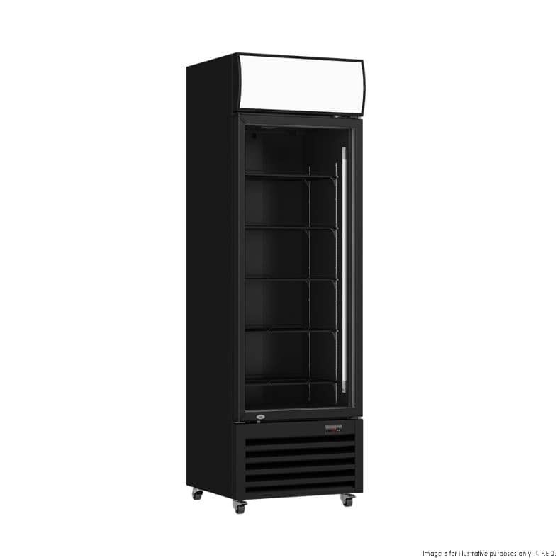 Thermaster LG-540BP single glass door upright drink fridge 530 L capacity 700 mm width R290 refrigerant 9-star GEMS black Colourbond – front view, Australia