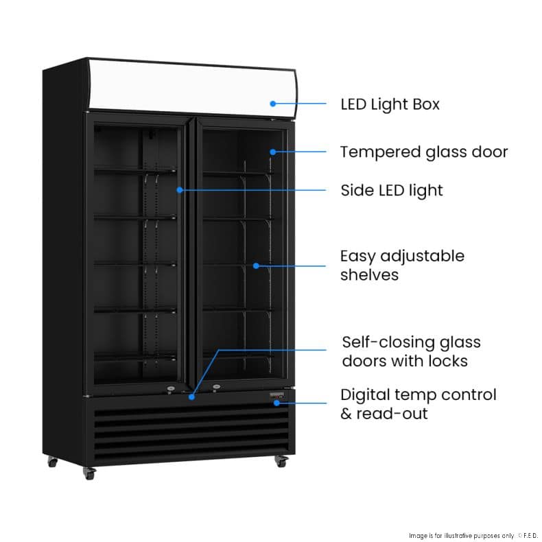 Thermaster LG-1000BP Beverage Fridge – 2 Glass Doors, Black - Image 2