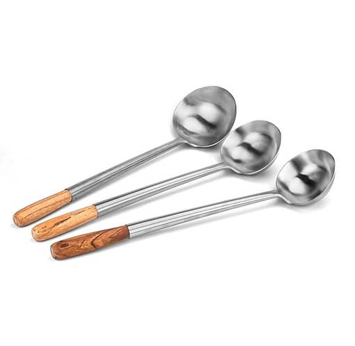 Kitchen Knock Chinese Style Stainless Steel Ladle with Wooden Handle (Pack of 2)