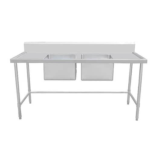 Kitchen Knock Full Stainless Steel Double Centre Sink Bench – 1800 x 600mm