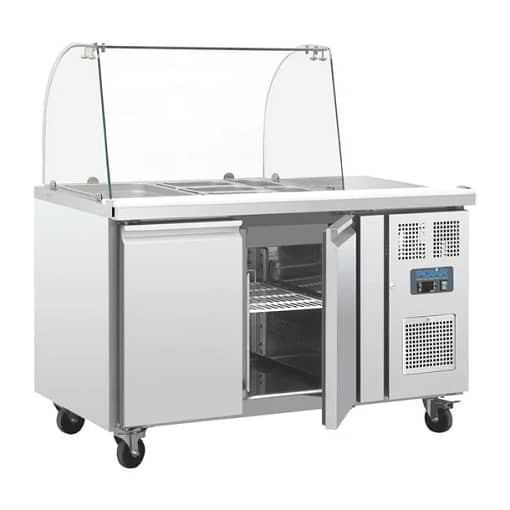 Polar U-Series Refrigerated GN Counter Saladette with Sneeze Guard - 2 Door