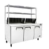 Atosa MSF8304OS 3-Door Sandwich Prep Fridge featuring overshelf & efficient refrigeration, ideal for sandwich shops and delis.