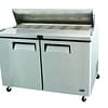 Atosa MSF8307 Mega Top 2-Door Sandwich Prep Fridge featuring spacious pan storage, stainless steel build, ideal for sandwich preparation.
