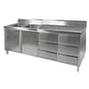 FED DSC-2100L-H stainless steel kitchen tidy cabinet with double left sinks, drawers, doors, and splashback, 2100mm wide – front view, Australia
