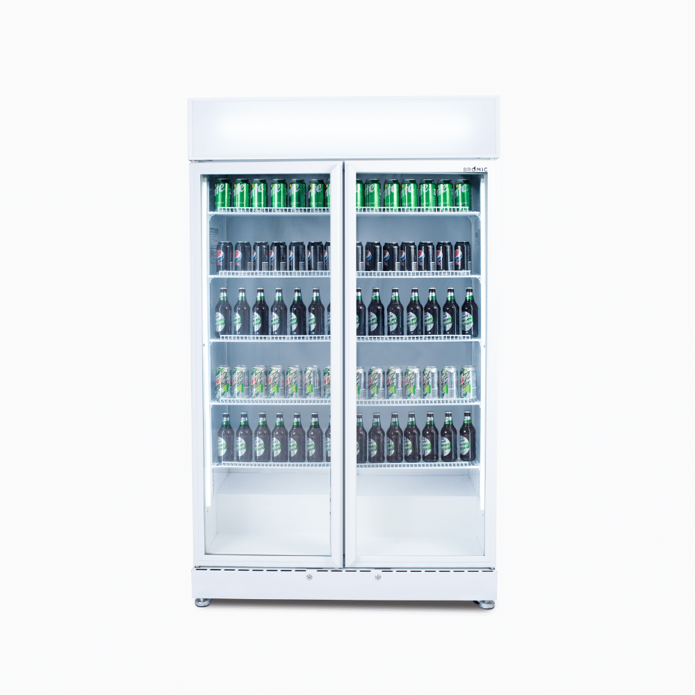 Bromic GM0900LWECO Upright Display Fridge with 885L Capacity, 2 Flat Glass Doors, LED Lighting, and R290 Refrigerant