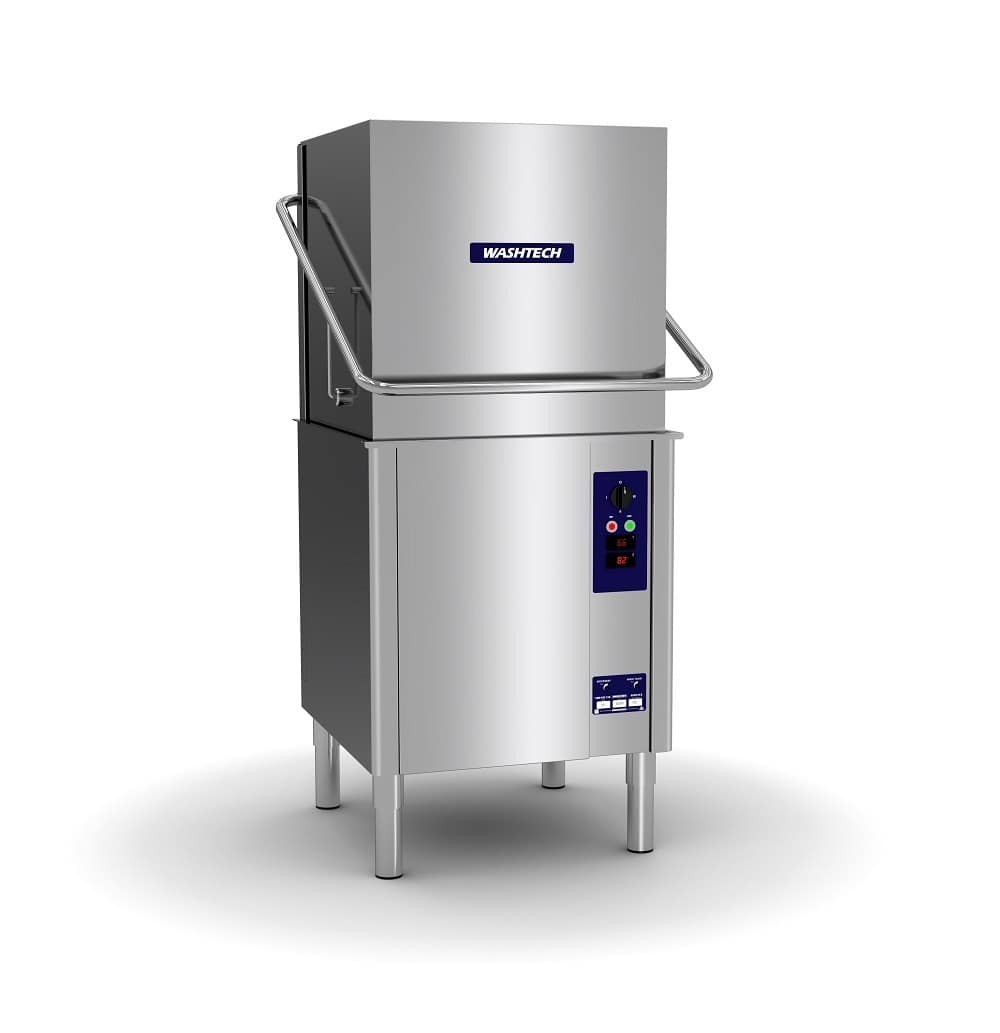 Washtech XL economy heavy duty passthrough dishwasher, 1620 plates/hr, stainless steel – front view, Australia