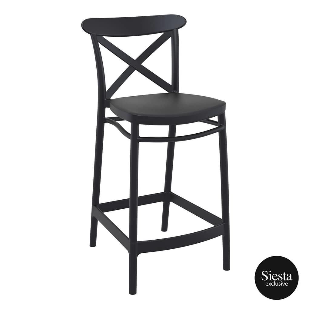 Commercial Grade Black Cross Barstool 65 - Heavy Duty Bar Stool by Siesta, Turkey
