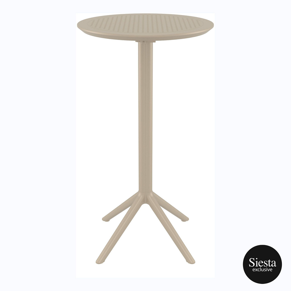 Siesta Sky Folding Bar Table 60 Round – Taupe, Indoor & Outdoor Use