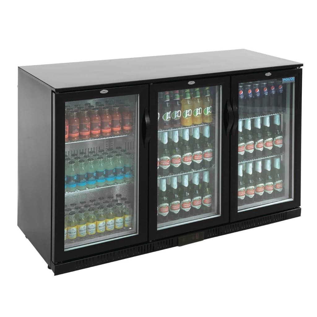 Polar GL004-A G-Series back bar cooler, 330L capacity, 3 hinged doors, LED lighting – Australia
