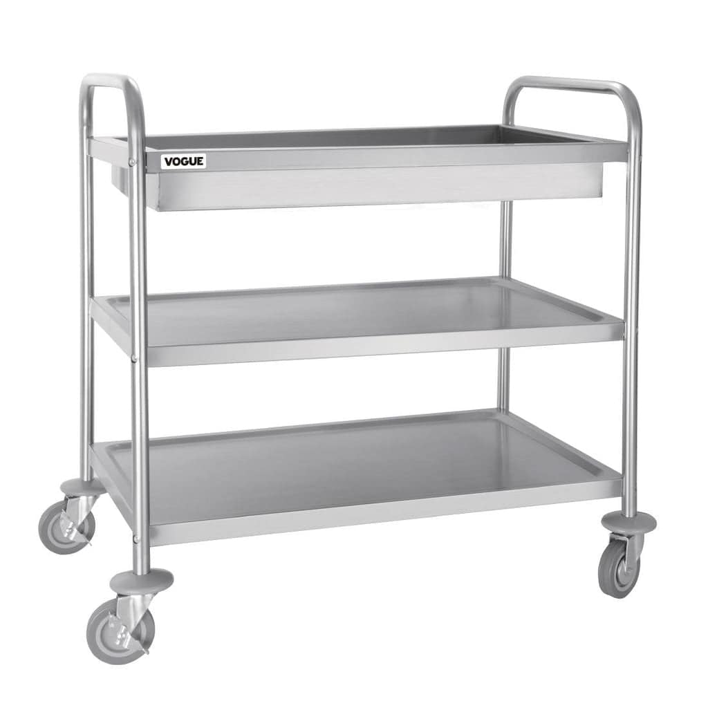 Vogue CC365 stainless steel 3 tier deep tray clearing trolley 940x855x535mm with braked castors – Australia