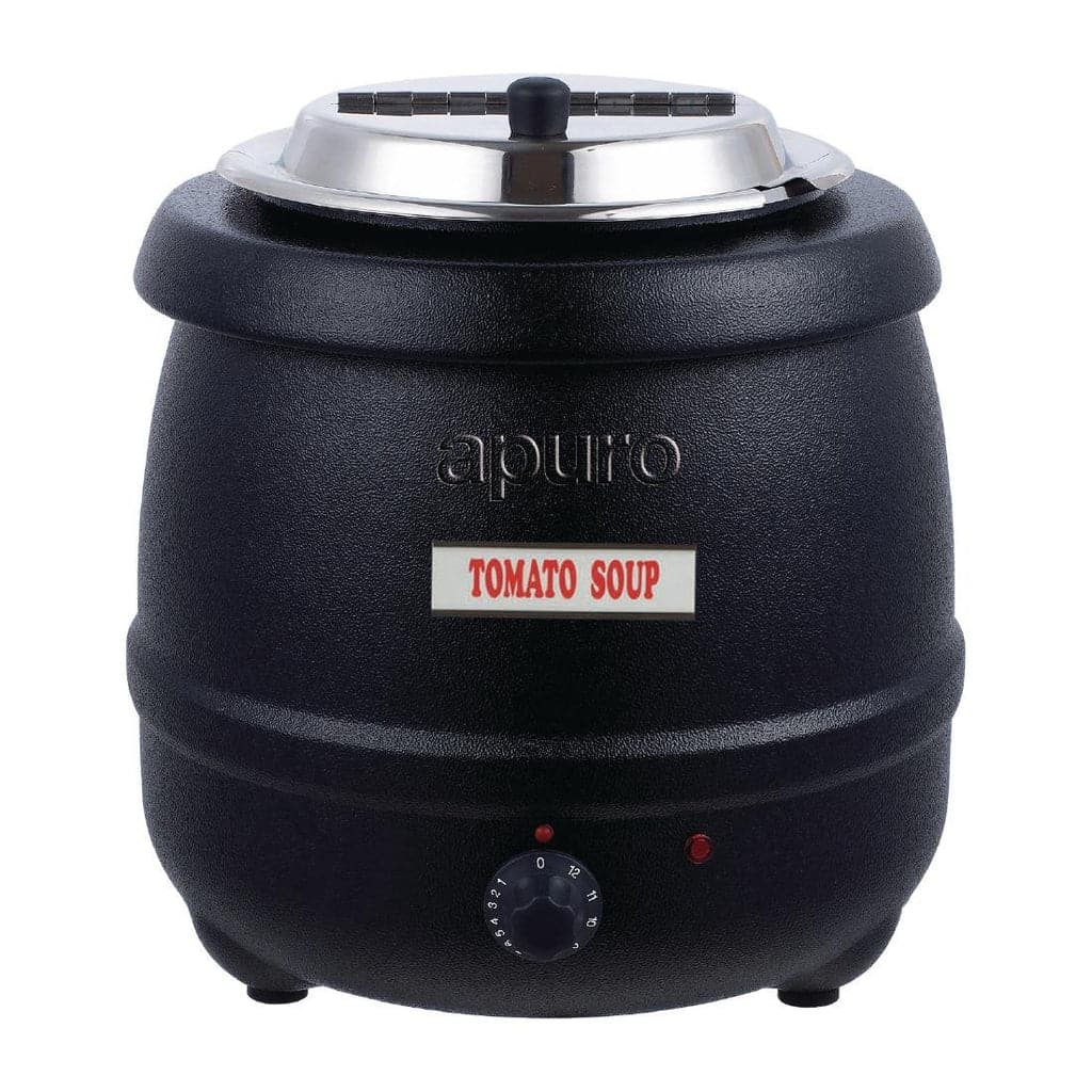 Apuro L715-A black soup kettle, 10L capacity, 400W, wet heat, removable inner pot – Australia
