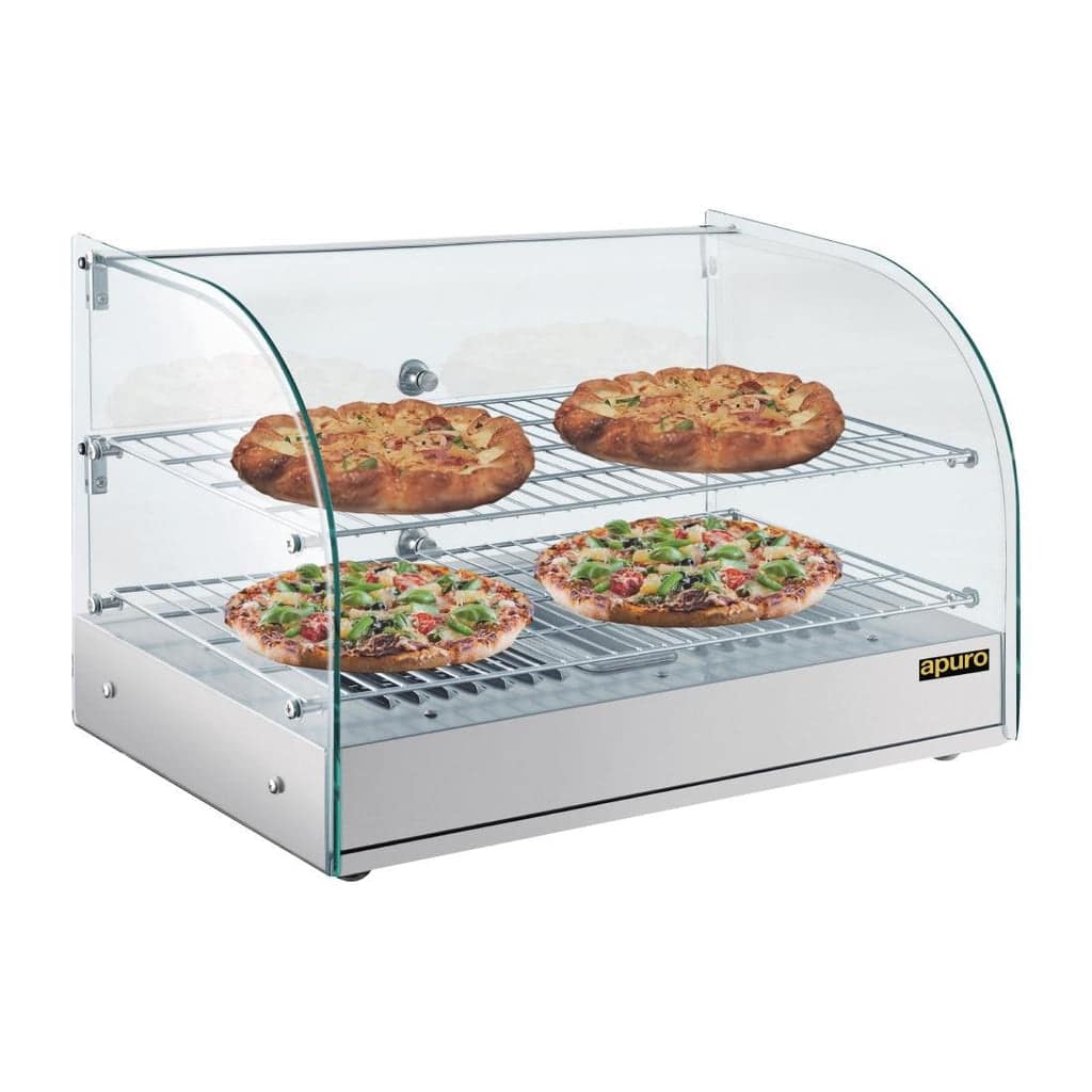 Apuro CK916-A Pastry Heated Showcase – 45L, Curved Glass, 2 Shelves, 800W - Image 2