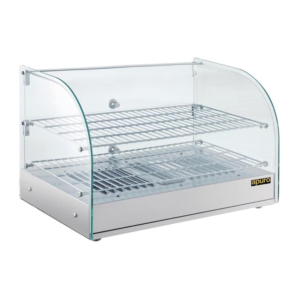 Apuro CK916-A Pastry Heated Showcase, 45L, Curved Glass, 2 Shelves, 800W