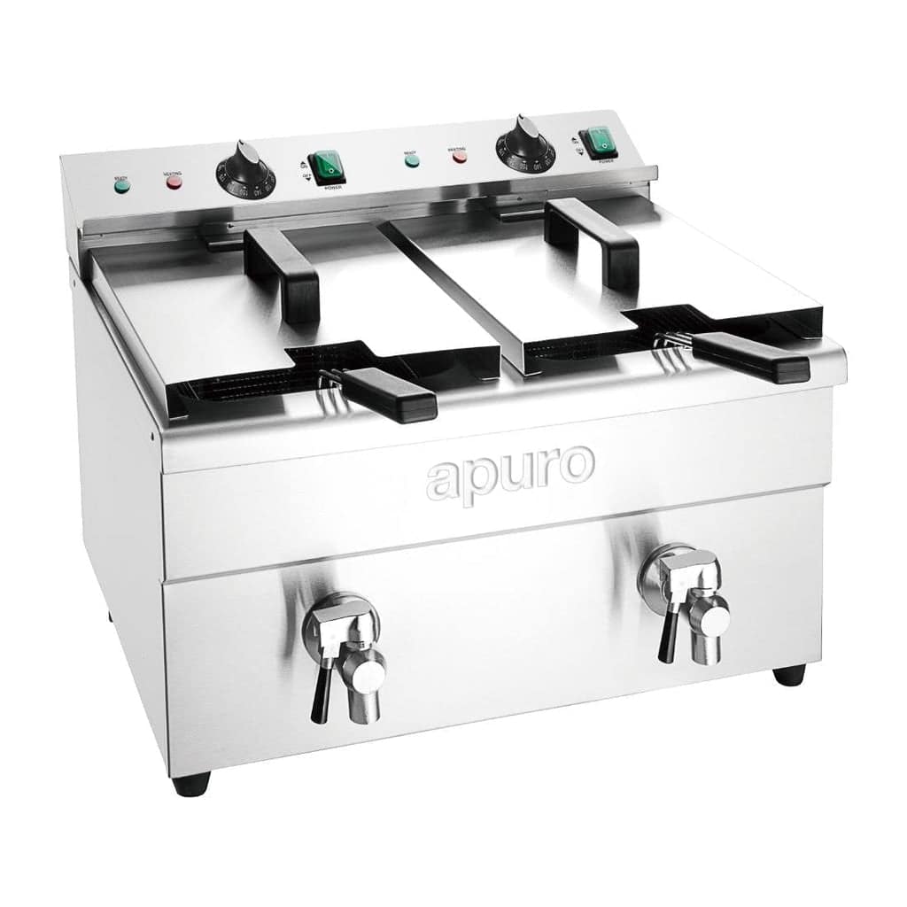Apuro CT012-A double induction fryer, 2×7.5L tanks, 2×3kW, stainless steel benchtop fryer – Australia