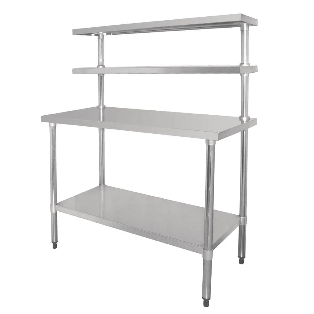 Vogue CC359 stainless steel prep station 1200×600mm with gantry shelves, polished finish, Australia