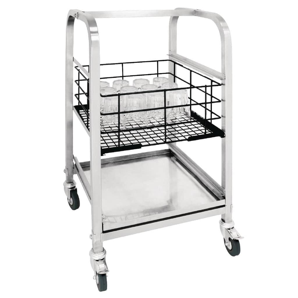 Vogue CL269 3 Tier Glass Racking Trolley – Stainless Steel, 425mm Baskets - Image 2