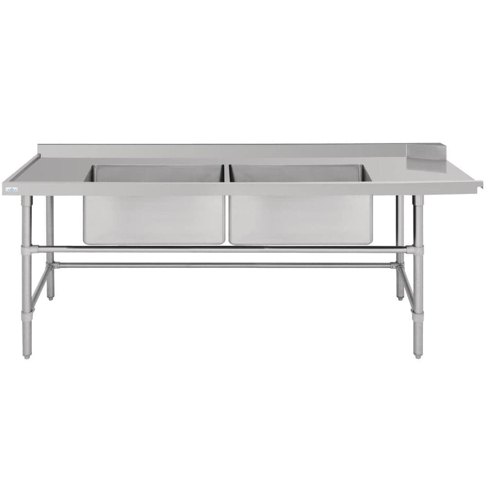 Vogue Dishwasher Inlet Table with Double Bowl Sink 2400mm L/H (DE475) - Image 3