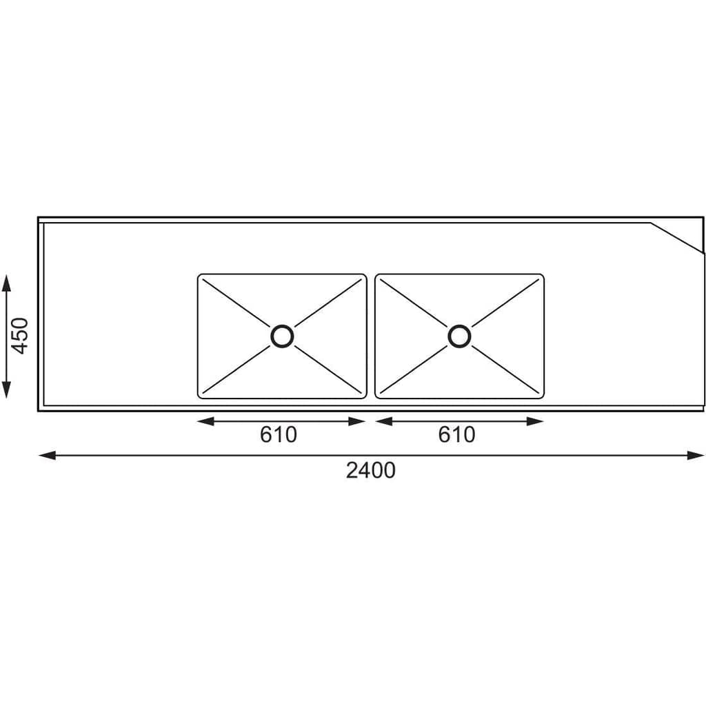 Vogue Dishwasher Inlet Table with Double Bowl Sink 2400mm L/H (DE475) - Image 2
