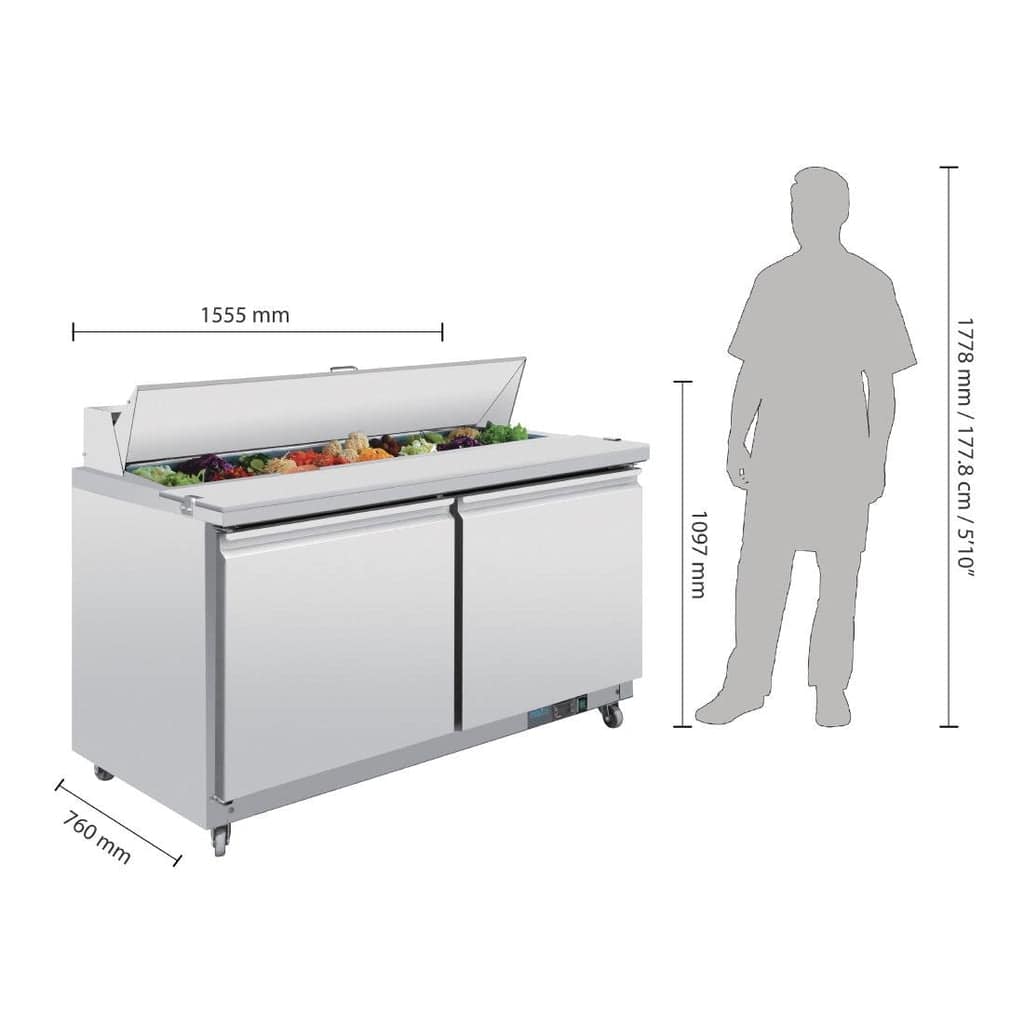 Polar U-Series Double Door Prep Counter Fridge - 527Ltr - Image 2