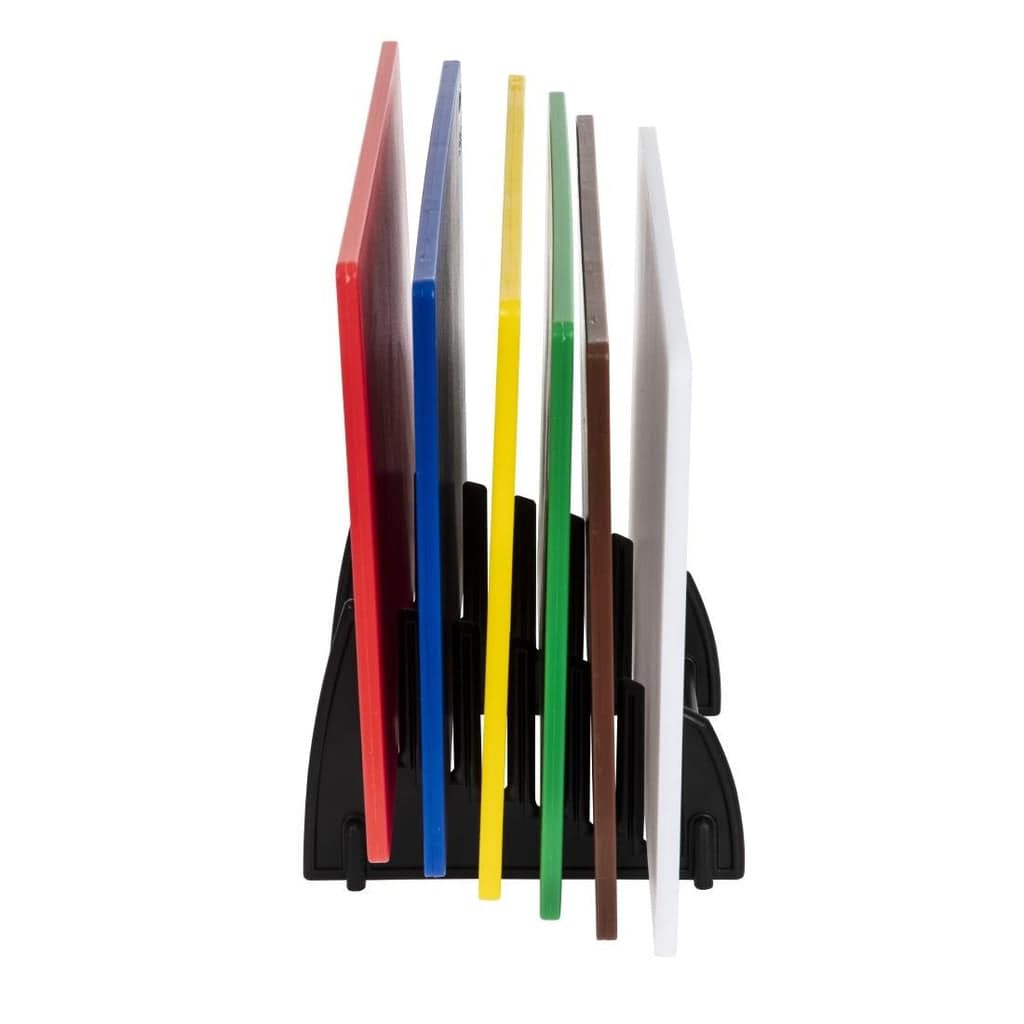 Hygiplas Low Density Set of 6 Chopping Boards with Rack - 450x300x10mm - Image 2